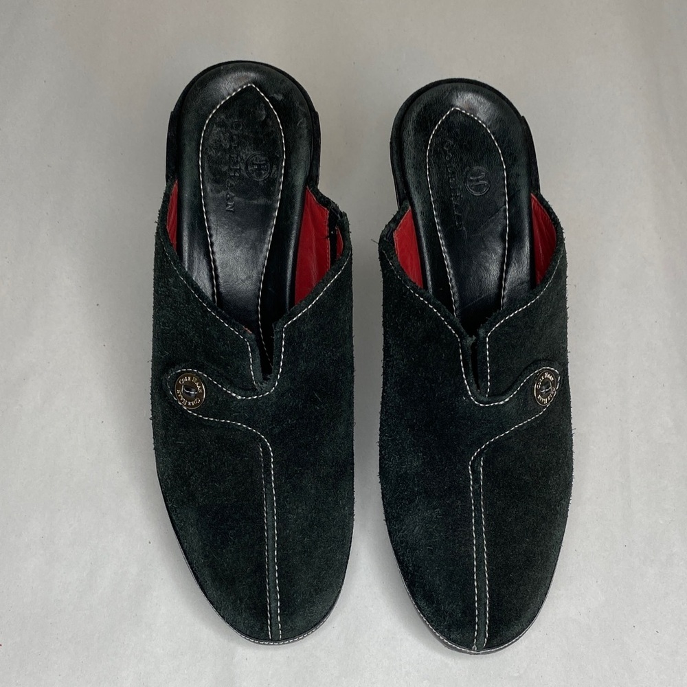 Cole Haan Black Leather Suede Mules Contrast Stitching 8.5B Made in Brazil